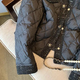DERMEARNE Winter Fashion Black Short Parkas for Women Lightweight and Retro-Style Quilted Cotton Jacket with French Vintage Charm 2024 New