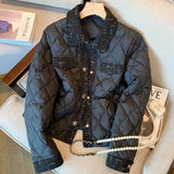 DERMEARNE Winter Fashion Black Short Parkas for Women Lightweight and Retro-Style Quilted Cotton Jacket with French Vintage Charm 2024 New