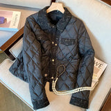 DERMEARNE Winter Fashion Black Short Parkas for Women Lightweight and Retro-Style Quilted Cotton Jacket with French Vintage Charm 2024 New