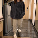 DERMEARNE Winter Fleece Women Pajamas Set  Sleepwear Solid Velvet 2 Piece Pant Home Suit Fluffy Casual Warm Flannel Night Wear
