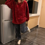 DERMEARNE Winter Fleece Women Pajamas Set  Sleepwear Solid Velvet 2 Piece Pant Home Suit Fluffy Casual Warm Flannel Night Wear