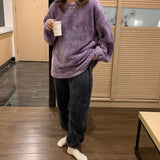 DERMEARNE Winter Fleece Women Pajamas Set  Sleepwear Solid Velvet 2 Piece Pant Home Suit Fluffy Casual Warm Flannel Night Wear
