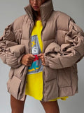 DERMEARNE Winter Jackets for Women 2024 Thick Warm Loose Fashion Quilted Jacket Female Interchange High Street Green Baggy Puffer Coat