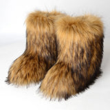 DERMEARNE Winter Shoe Women's Winter Fluffy Faux Fox Fur Boots Woman Plush Warm Snow Boots Luxury Footwear Girls' Furry Fur Bottes
