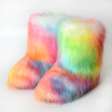 DERMEARNE Winter Shoe Women's Winter Fluffy Faux Fox Fur Boots Woman Plush Warm Snow Boots Luxury Footwear Girls' Furry Fur Bottes