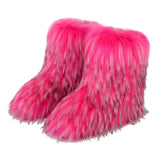 DERMEARNE Winter Shoe Women's Winter Fluffy Faux Fox Fur Boots Woman Plush Warm Snow Boots Luxury Footwear Girls' Furry Fur Bottes