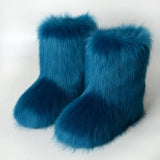 DERMEARNE Winter Shoe Women's Winter Fluffy Faux Fox Fur Boots Woman Plush Warm Snow Boots Luxury Footwear Girls' Furry Fur Bottes
