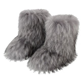 DERMEARNE Winter Shoe Women's Winter Fluffy Faux Fox Fur Boots Woman Plush Warm Snow Boots Luxury Footwear Girls' Furry Fur Bottes