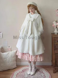 DERMEARNE Winter Sweet Fashion Solid Long Style Overcoat Women Design Kawaii Bow Long Sleeve Coat Female High Street Lolita Warm Overcoat
