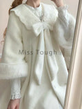 DERMEARNE Winter Sweet Fashion Solid Long Style Overcoat Women Design Kawaii Bow Long Sleeve Coat Female High Street Lolita Warm Overcoat
