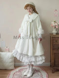 DERMEARNE Winter Sweet Fashion Solid Long Style Overcoat Women Design Kawaii Bow Long Sleeve Coat Female High Street Lolita Warm Overcoat