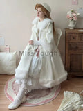 DERMEARNE Winter Sweet Fashion Solid Long Style Overcoat Women Design Kawaii Bow Long Sleeve Coat Female High Street Lolita Warm Overcoat