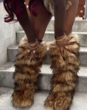 DERMEARNE Winter Women Snow Boots Faux Fur Long Boots Warm Plush Platform Knee-high Boot Outdoor Furry Cute Over-the-knee Boots Girls Y2K