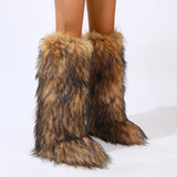 DERMEARNE Winter Women Snow Boots Faux Fur Long Boots Warm Plush Platform Knee-high Boot Outdoor Furry Cute Over-the-knee Boots Girls Y2K