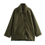 DERMEARNE Woman Simple Solid Color Full Sleeve Short Jacket Elegant Lapel Single Breasted Lady Coat 2025 New Fall Daily Casual Outerwear