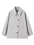 DERMEARNE Woman Simple Solid Color Full Sleeve Short Jacket Elegant Lapel Single Breasted Lady Coat 2025 New Fall Daily Casual Outerwear