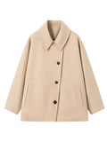 DERMEARNE Woman Simple Solid Color Full Sleeve Short Jacket Elegant Lapel Single Breasted Lady Coat 2025 New Fall Daily Casual Outerwear