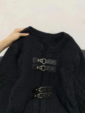 Dermearne Women Black Gothic Cardigan Knitted Sweater Harajuku Korean 90s Y2k Long Sleeves Jumper Sweaters Vintage Emo 2000s Clothes 2023