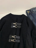 Dermearne Women Black Gothic Cardigan Knitted Sweater Harajuku Korean 90s Y2k Long Sleeves Jumper Sweaters Vintage Emo 2000s Clothes 2023
