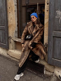 DERMEARNE Women Chic Luxury Faux Fur Overcoat Winter Retro Lapel Long Sleeve Pockets Jackets 2025 New Fluffy Warm Female High Street Coats