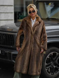 DERMEARNE Women Chic Luxury Faux Fur Overcoat Winter Retro Lapel Long Sleeve Pockets Jackets 2025 New Fluffy Warm Female High Street Coats