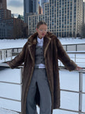DERMEARNE Women Chic Luxury Faux Fur Overcoat Winter Retro Lapel Long Sleeve Pockets Jackets 2025 New Fluffy Warm Female High Street Coats
