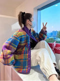 DERMEARNE Women Coat Polar Fleece Plaid Autumn Winter Fashion Thick Vintage Casual Women Jacket Euro-America Style