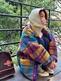 DERMEARNE Women Coat Polar Fleece Plaid Autumn Winter Fashion Thick Vintage Casual Women Jacket Euro-America Style