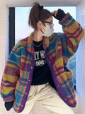 DERMEARNE Women Coat Polar Fleece Plaid Autumn Winter Fashion Thick Vintage Casual Women Jacket Euro-America Style