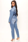 DERMEARNE Women Jeans Jumpsuits One Piece Overalls Single Breasted Denim Rompers Solid Pencil Pants Pockets High Street Slim Fit 2024