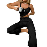 DERMEARNE Women Pajama Set Women Casual Two-piece Set Women's Summer Pajamas Set with Low-cut V Neck Tank Top High Elastic Waist Trousers