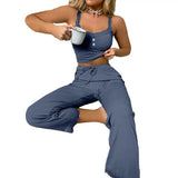DERMEARNE Women Pajama Set Women Casual Two-piece Set Women's Summer Pajamas Set with Low-cut V Neck Tank Top High Elastic Waist Trousers
