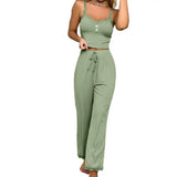 DERMEARNE Women Pajama Set Women Casual Two-piece Set Women's Summer Pajamas Set with Low-cut V Neck Tank Top High Elastic Waist Trousers