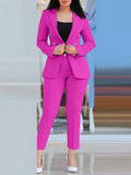 Dermearne Women Pant Sets Two Pieces Turn Down Collar Double Breasted Outerwear Pockets Solid Pencil Pants Ankle Length Office Lady