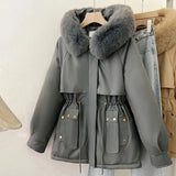 DERMEARNE Women Parka Fashion Long Coat Wool Liner Hooded Parkas 2024 New Winter Jacket Slim with Fur Collar Warm Snow Wear Padded Clothes