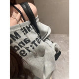 DERMEARNE Women Retro Cotton Irregular Off Shoulder Sweatshirt Letter Print High Street Medium Length Top American Style Oversized Hoodie