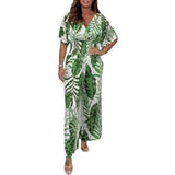 DERMEARNE Women Rompers V Neck Jumpsuits Ankle Length Wide Leg Pants Printing Pullover One Piece Spliced Loose Casual Pockets 2024
