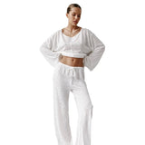 Dermearne Women Sleepwear Sexy White Fashionable Long Sleeved Pants and Pajamas Two-piece Wholesale Women's Home Clothing Pijama
