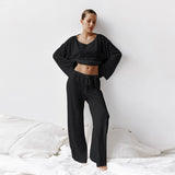 Dermearne Women Sleepwear Sexy White Fashionable Long Sleeved Pants and Pajamas Two-piece Wholesale Women's Home Clothing Pijama