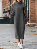 Dermearne Women Solid Color Loose High Collar A Long Sweater 2024 Autumn Winter New Dress Sweater Women Long Sleeve Knitted Dress Sweater