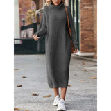 Dermearne Women Solid Color Loose High Collar A Long Sweater 2024 Autumn Winter New Dress Sweater Women Long Sleeve Knitted Dress Sweater