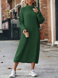 Dermearne Women Solid Color Loose High Collar A Long Sweater 2024 Autumn Winter New Dress Sweater Women Long Sleeve Knitted Dress Sweater