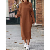 Dermearne Women Solid Color Loose High Collar A Long Sweater 2024 Autumn Winter New Dress Sweater Women Long Sleeve Knitted Dress Sweater