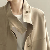 DERMEARNE Women Spring Autumn 2024 New Popular high-end Jacket Casual Windbreaker Standing Collar Short Jacket Hem Drawstring Trench Coat