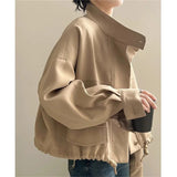 DERMEARNE Women Spring Autumn 2024 New Popular high-end Jacket Casual Windbreaker Standing Collar Short Jacket Hem Drawstring Trench Coat