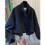 DERMEARNE Women Spring Autumn 2024 New Popular high-end Jacket Casual Windbreaker Standing Collar Short Jacket Hem Drawstring Trench Coat