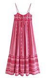 DERMEARNE Women Summer Sleeveless Flowy Dress Casual Geometric Print Crochet Tassels A-Line Party Dress