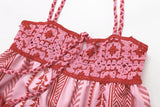 DERMEARNE Women Summer Sleeveless Flowy Dress Casual Geometric Print Crochet Tassels A-Line Party Dress