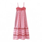 DERMEARNE Women Summer Sleeveless Flowy Dress Casual Geometric Print Crochet Tassels A-Line Party Dress