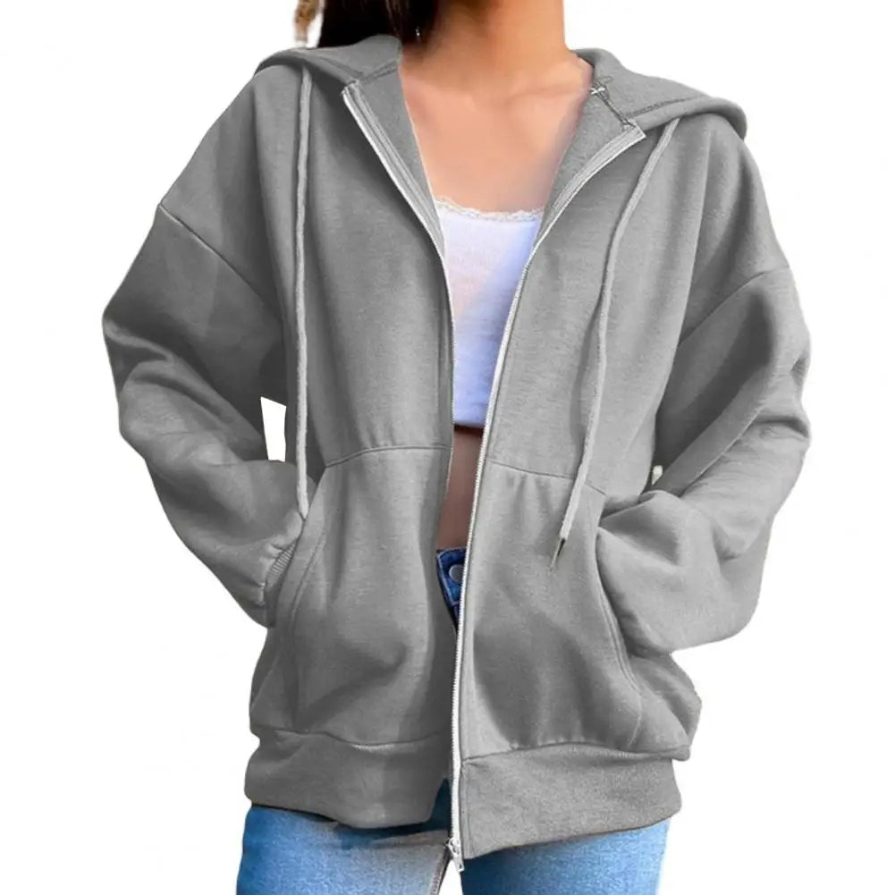 DERMEARNE Women Sweatshirt Jacket Winter Clothes Female Zip Up Oversize Hoodies Casual Loose Black Brown Hoodie Vintage Fleece Pullover